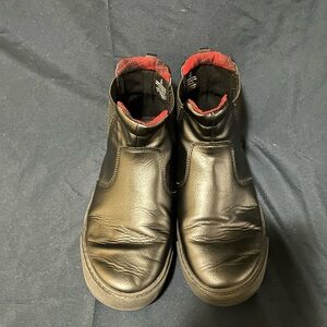 Old Navy Black Leather Ankle Boots with Red Lining